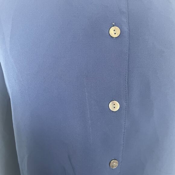 Vintage Blouse Top Size Small Blue Solid Long Sleeve Button Minimalist Office - Picture 9 of 13